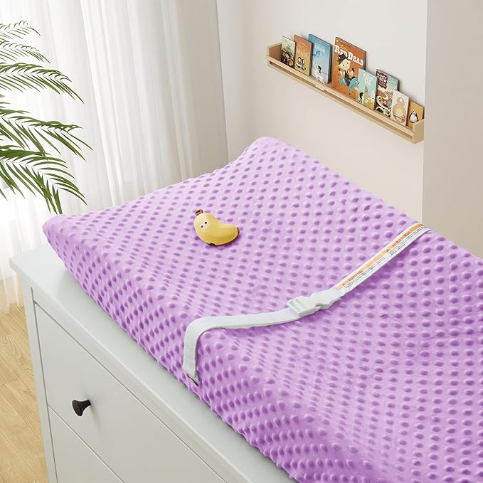 Homiest 2 Pack Changing Pad Cover, White + Light Purple Changing Table Sheets, Ultra Soft Fleece Minky Dot Fabric, Breathable Comfortable Diaper Pad Cover for Girls and Boys, Machine Washable