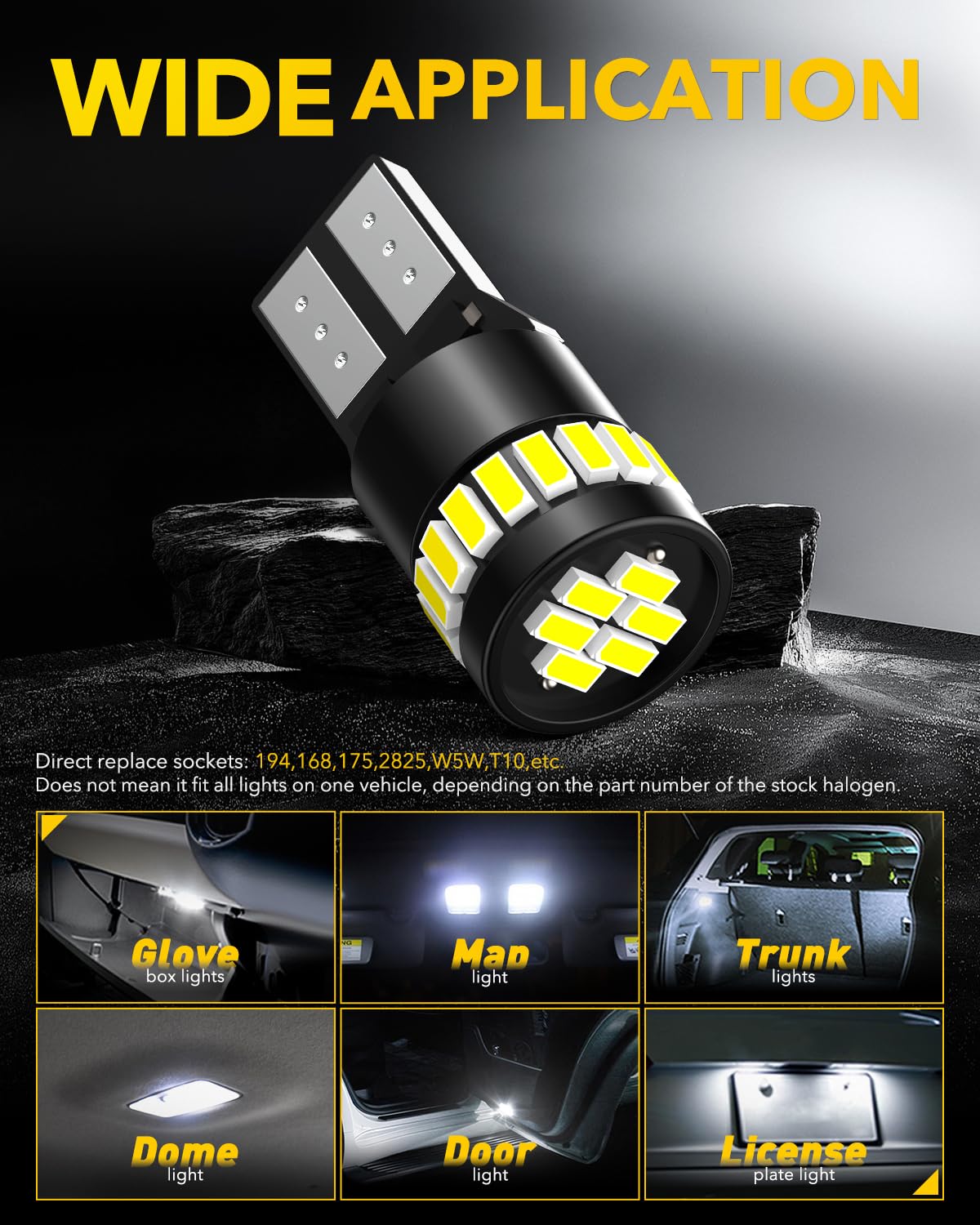 AUXITO 194 LED Light Bulb 6000K White T10 Wedge Pack of 10, Aluminum
