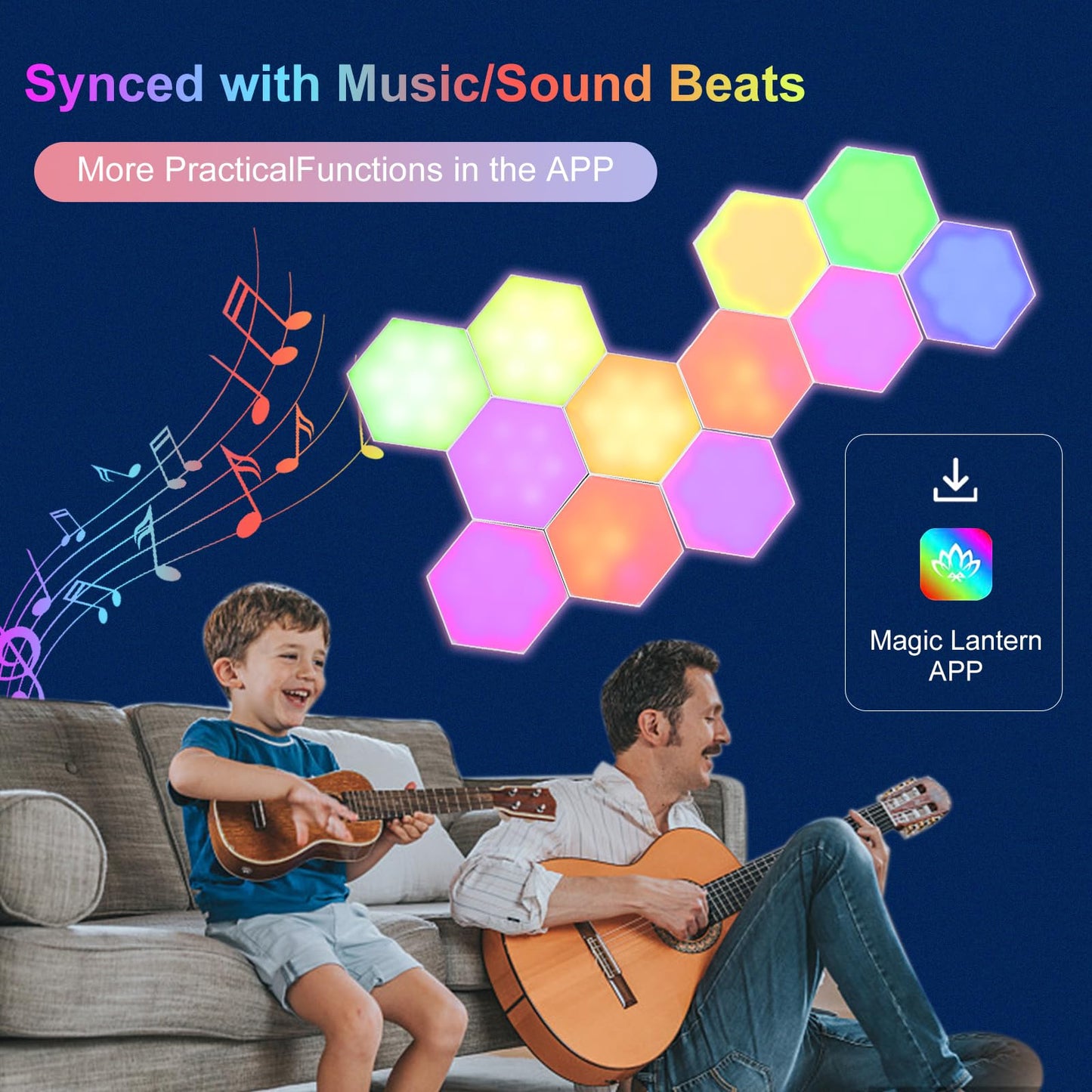 Neoglint 12 Pack Hexagon Lights - RGB Led Hex Lights for Wall with Smart APP Remote Control & Music Sync, Led Wall Decor for Gaming Room, Bedroom, Living Room