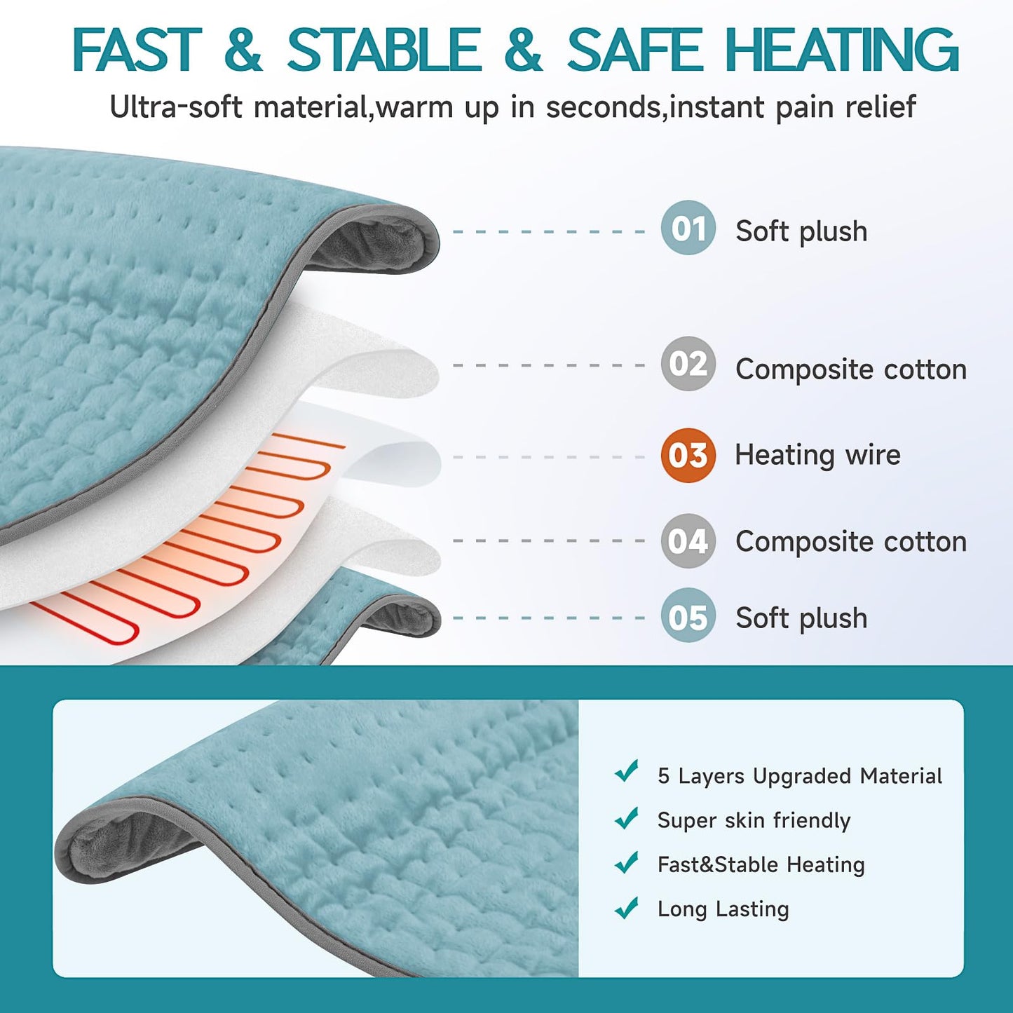 Heating Pad for Period Cramps, Heating Pad for Back/Neck/Shoulder Muscle Pain, Auto Shut Off, Dry/Moist Heat & Machine Washable, Christmas Gifts for Women