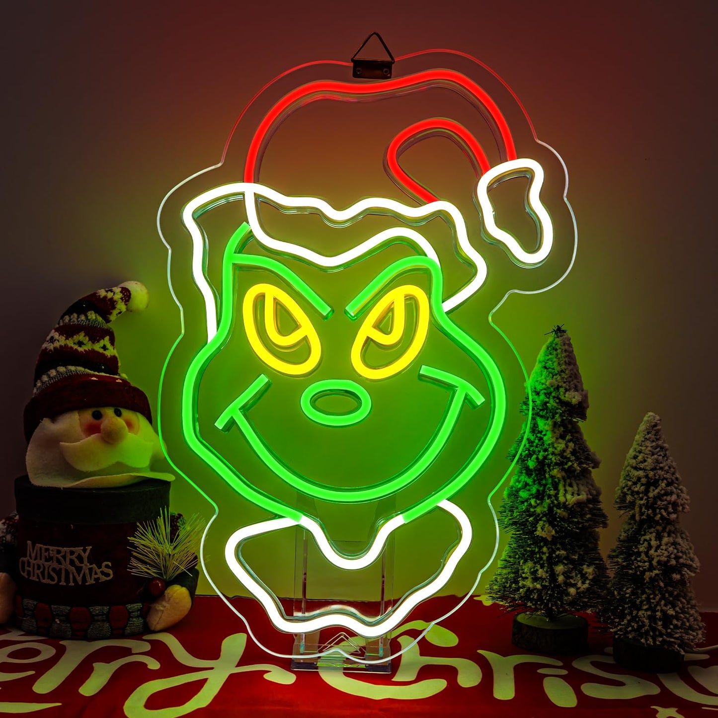 NXYX Merry Christmas Neon Sign Grinch Ornament Cartoon Christmas Neon Light Sign Dimmable LED Signs for Wall Light Up Signs for