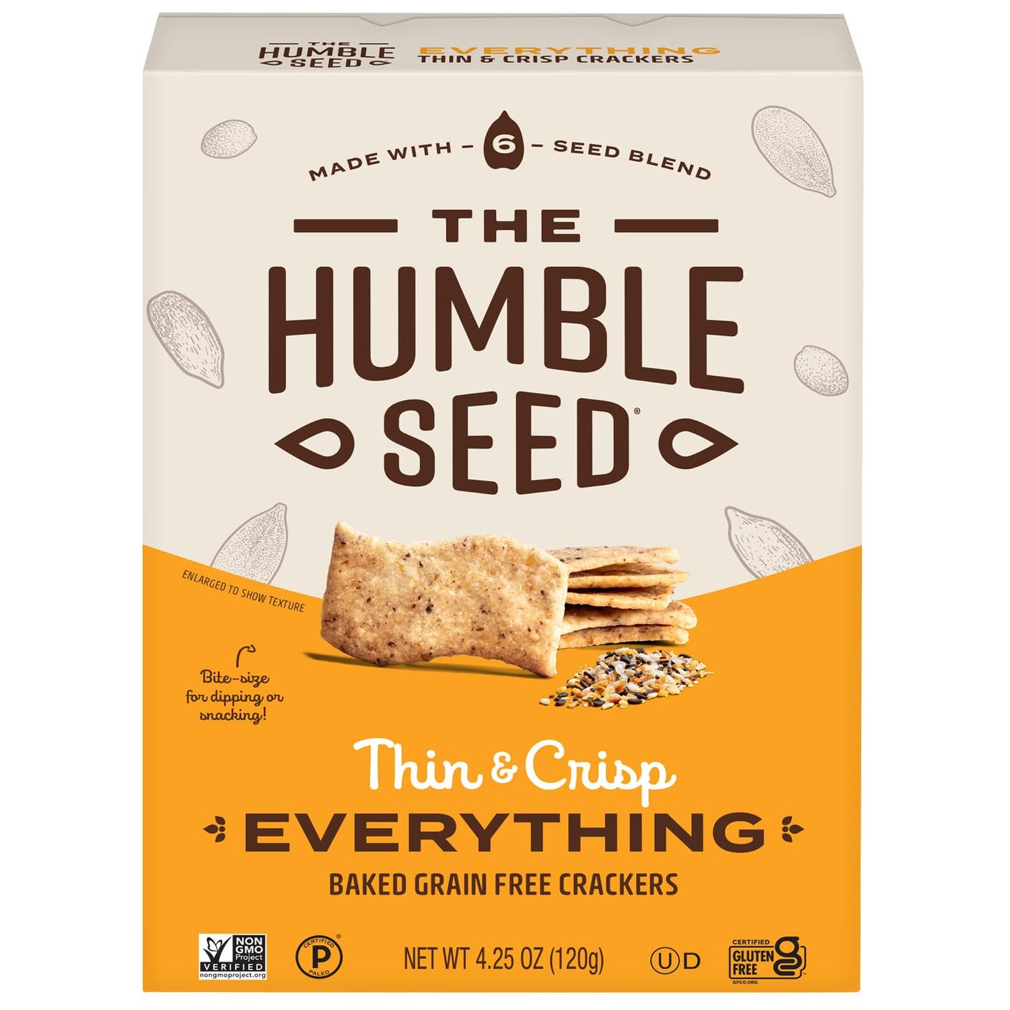 The Humble Seed Grain Free Crackers, Everything, Plant-Based, Kosher, Paleo Friendly, Gluten Free & Non-GMO, 4.25 Ounce (Pack of