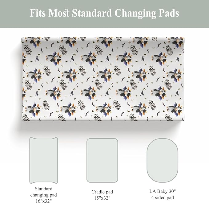 Halloween Cow Bats Pumpkins Baby Changing Pad Covers for Boy Girl Cute Cows Moon Stars Fitted Change Table Pad Covers Mats Spooky Farm Animal Soft Diaper Change Table Cover Sheets 32''×16''