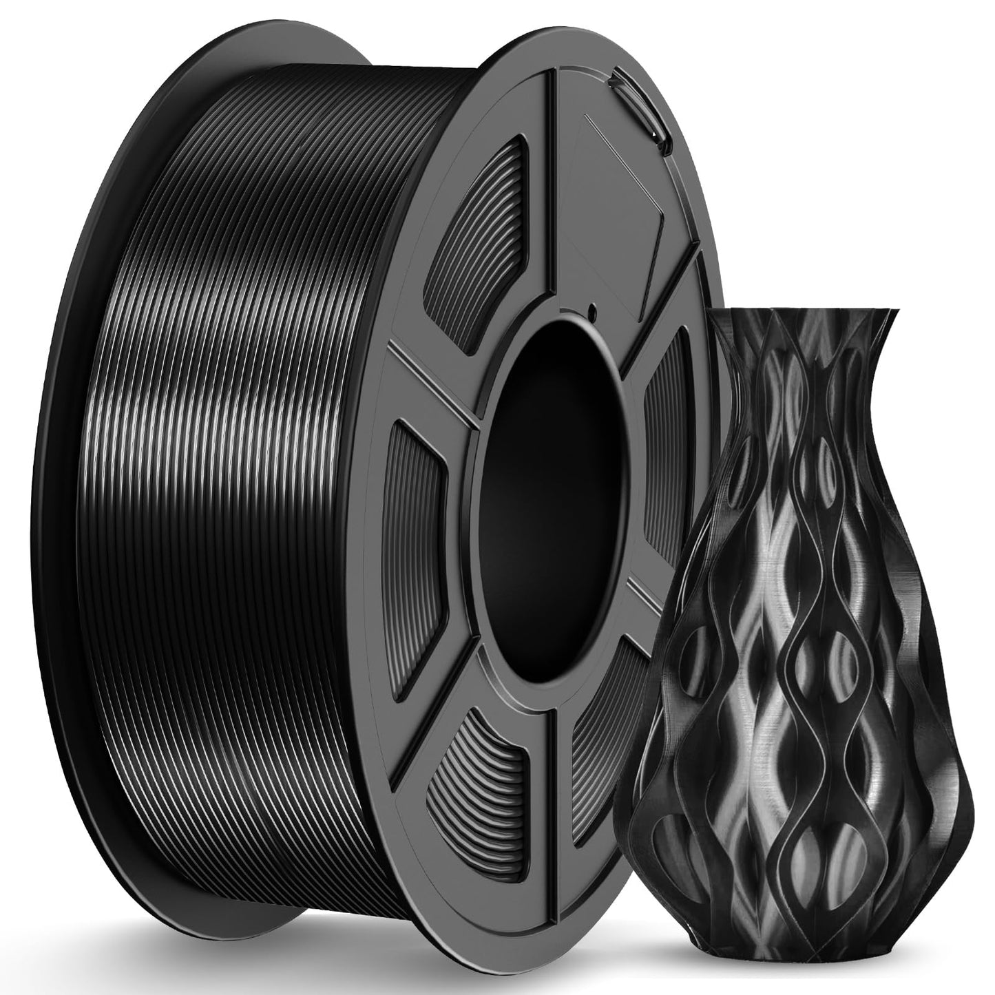 JAYO Silk PLA Filament 1.75mm Black 1.1KG, Metal-Like Shiny 3D Printer Filament Dimensional Accuracy +/- 0.02mm, 1.1kg Spool(2.4