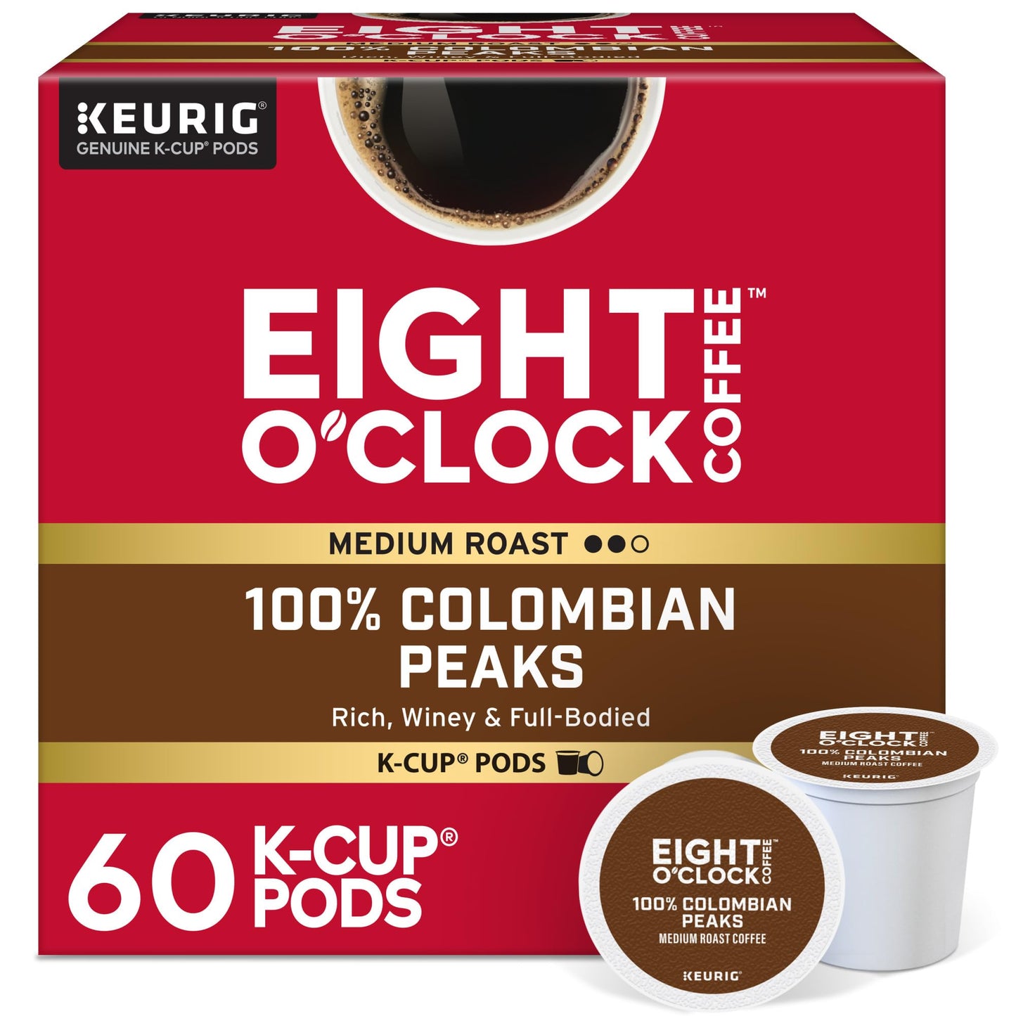 Eight OClock Coffee Colombian Peaks Keurig Single-Serve K-Cup Pods Medium Roast Coffee 60 Count