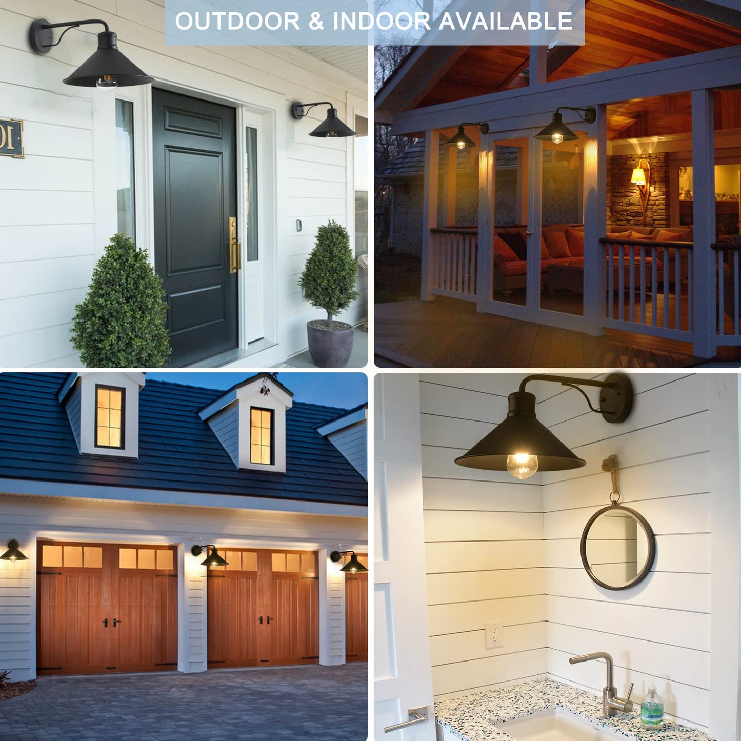 VICTOGATE Outdoor Wall Lights, Modern Farmhouse, Metal, 12in, 2-Pack, Black, Model 1102J