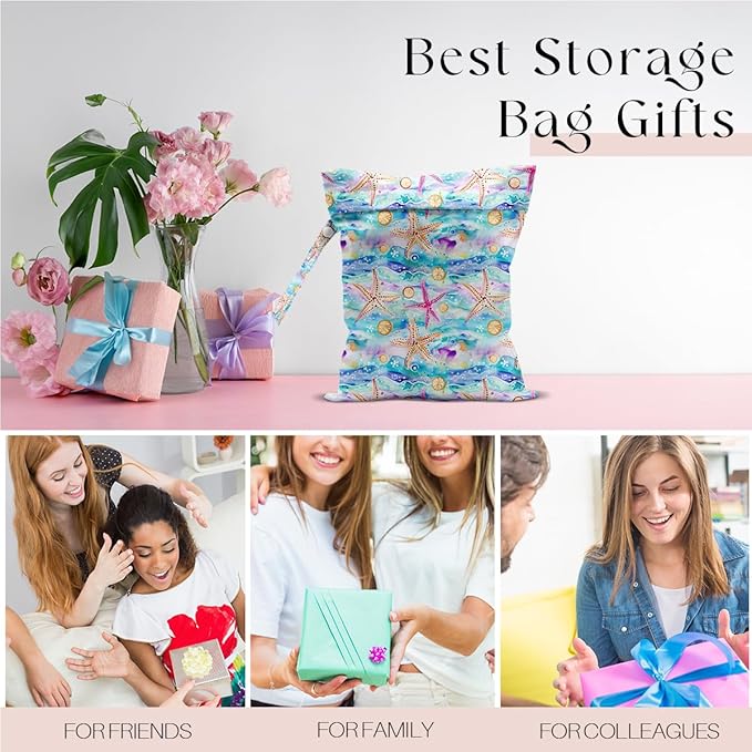 Wet Bag for Swimsuit, Beach Travel Essentials Wet Dry Bag, for Sunscreen Toiletry Dirty Clothes Yoga Gym Diaper, Friends Summer Beach Vacation Gifts. Colorful starfish