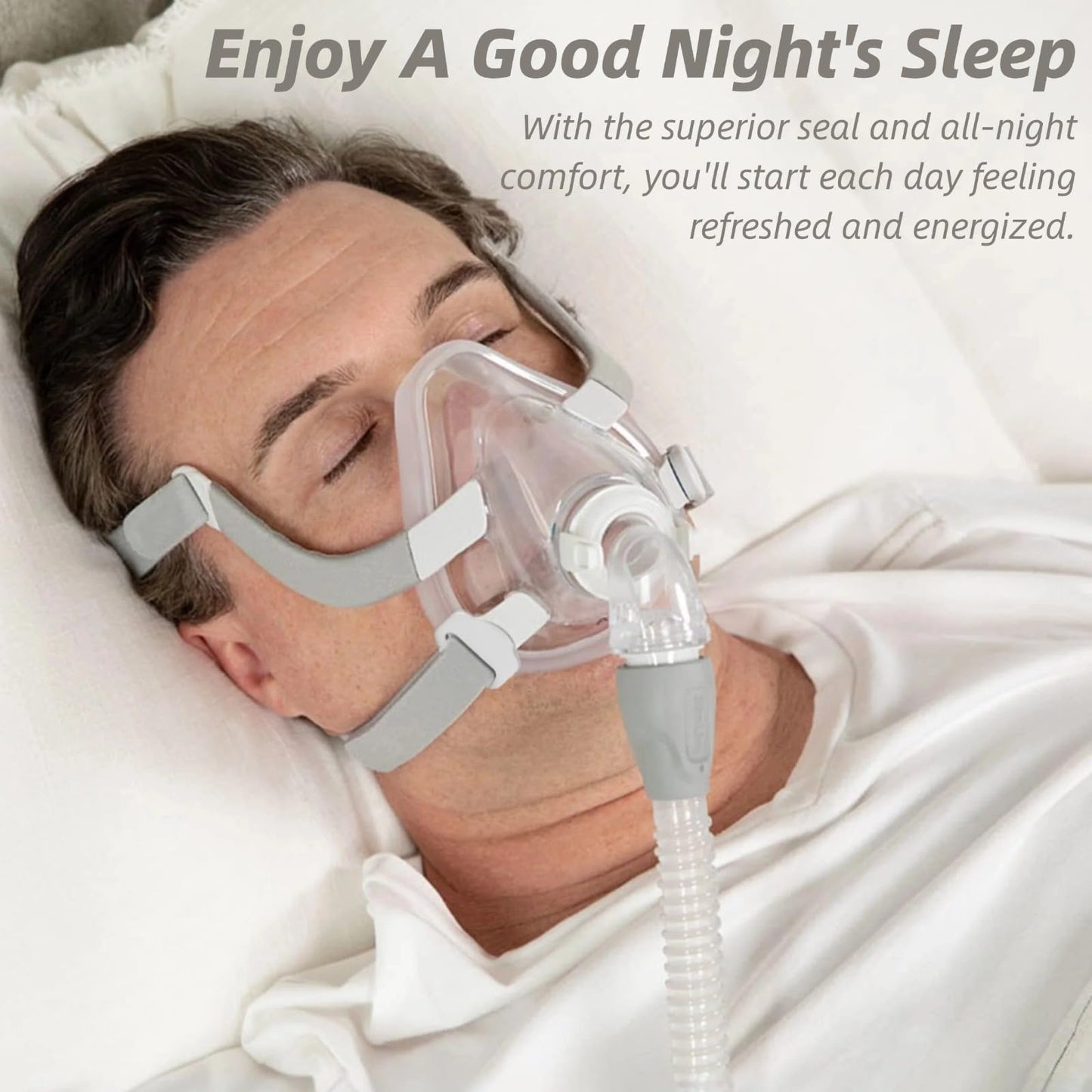 Full Face CPAP Mask, Comfort Series Nasal CPAP Mask, Reuse Full Cover Mask Replacement Accessory Includes Headgear Strap, Frame, Elbow and Nasal Cushion, Covers Nose and Mouth(M)
