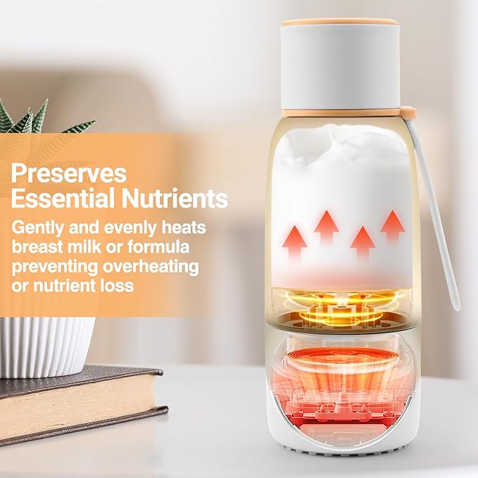 Portable Bottle Warmer for Travel - Fast Heat Travel Bottle Warmer for Breastmilk, USB Calentador De Biberones on The Go17oz 12H Baby Bottle Milk Warmer - Wireless Car Bottle Water Warmer, Orange