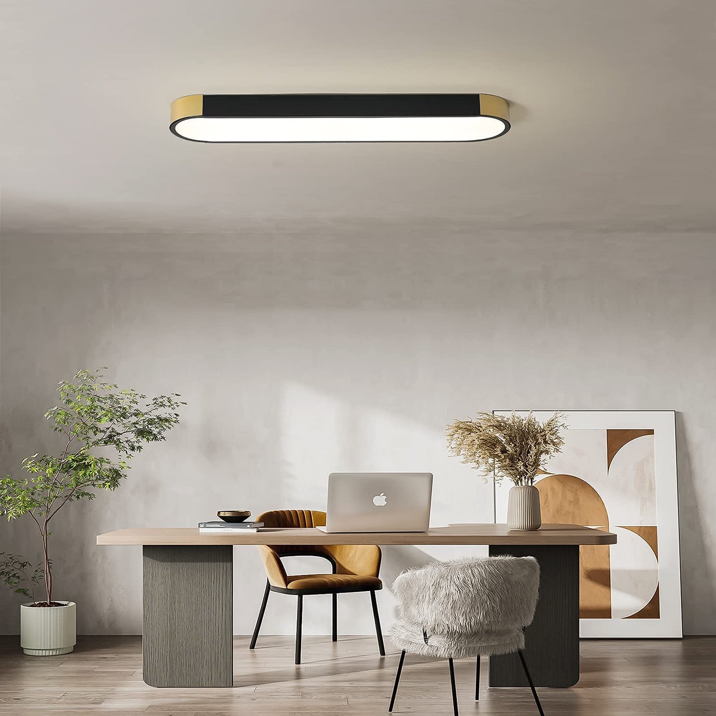 Tioolo Dimmable LED Ceiling Light Linear Fixture 2.3FT 36W Remote Control Black Gold Model YN9YH2119-TG