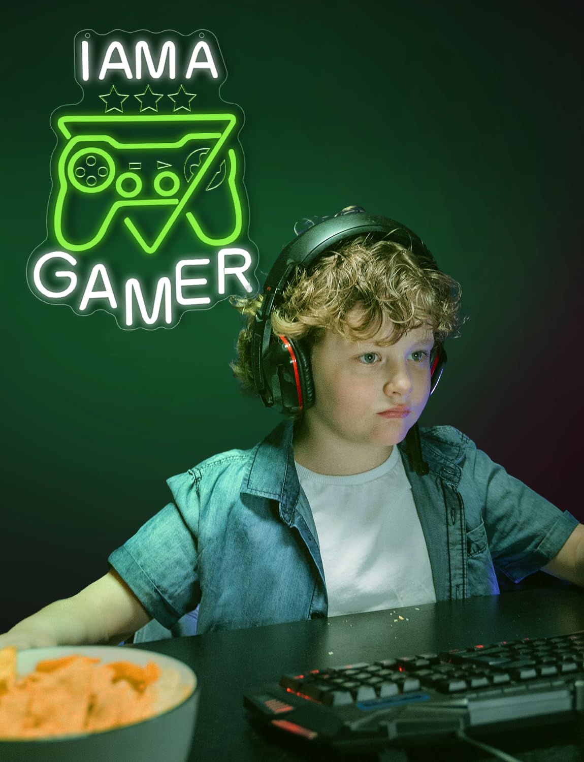 Lumoonosity Gamer Neon Sign - USB Powered LED Light for Gaming Room - 16.54inL x 12.6inW - White Game Controller Night Light