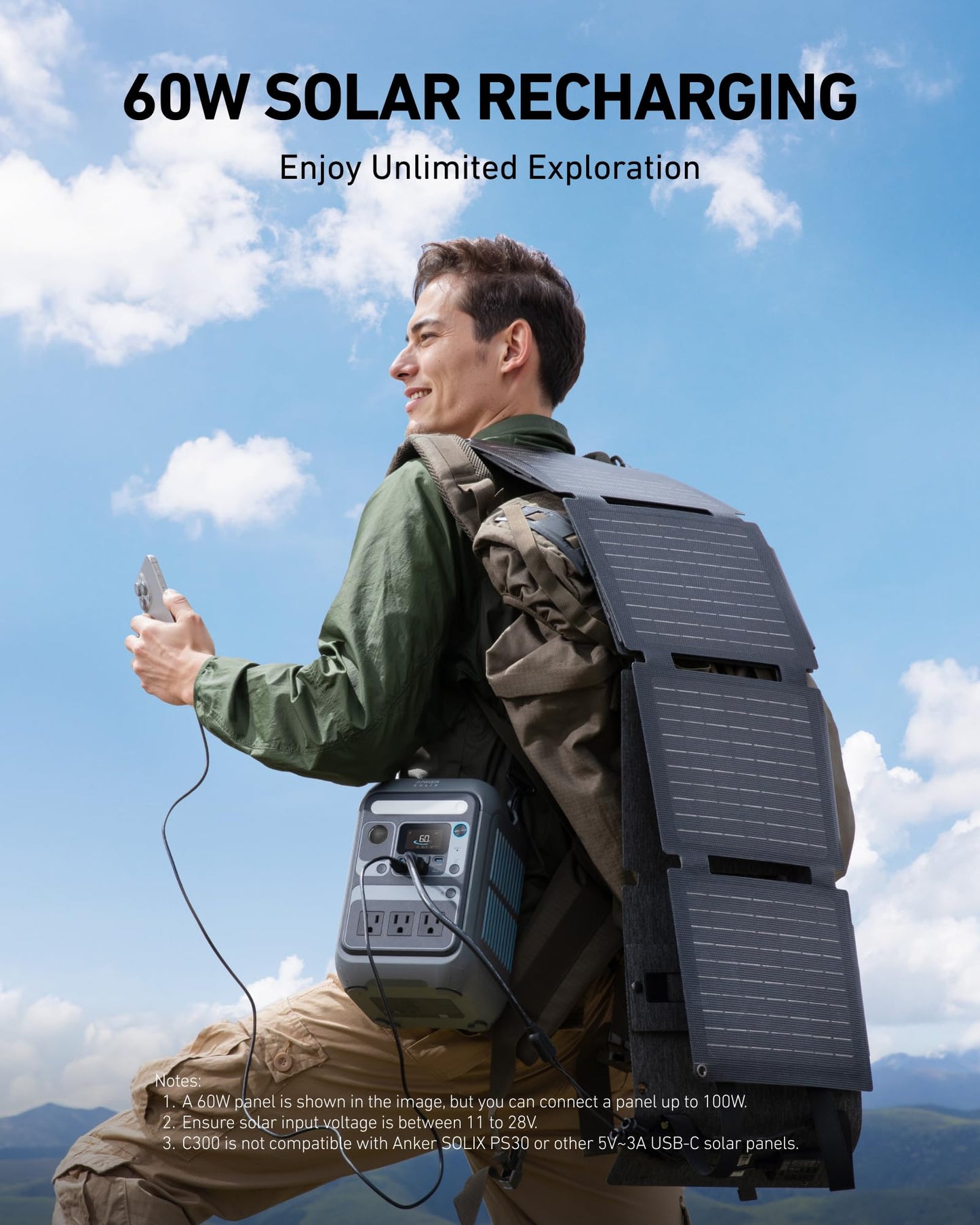 Anker Solar Generator Solix C300 With 60W Solar Panel, 288Wh Portable Power Station, 300W (600W Surge), Lifepo4 Battery, 140W Tw