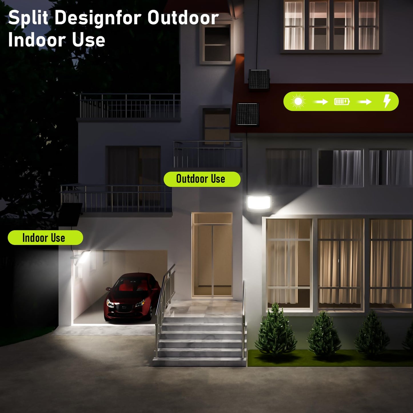 6000W Solar Flood Lights Outdoor Solar Powered Outside Street Light Dusk To Dawn Waterproof Security Commercial Lighting With 16.4Ft Cables And Motion Sensor For Yard Garage Swimming Pool Pathway