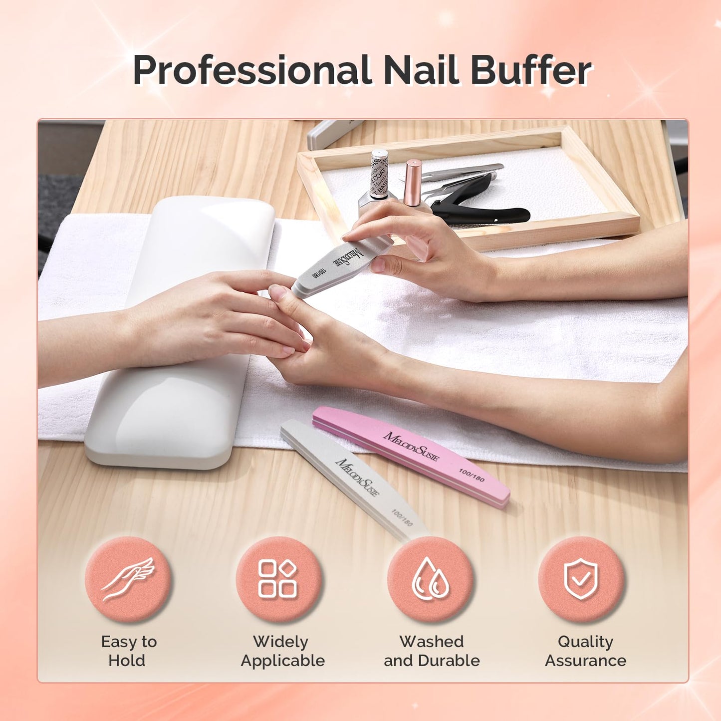 MelodySusie 9Pcs Nail Buffers Set,Nail Files and Buffers,100/180 Grit, Diamond Nail Buffer, Professional Nail Care Tools Kit for