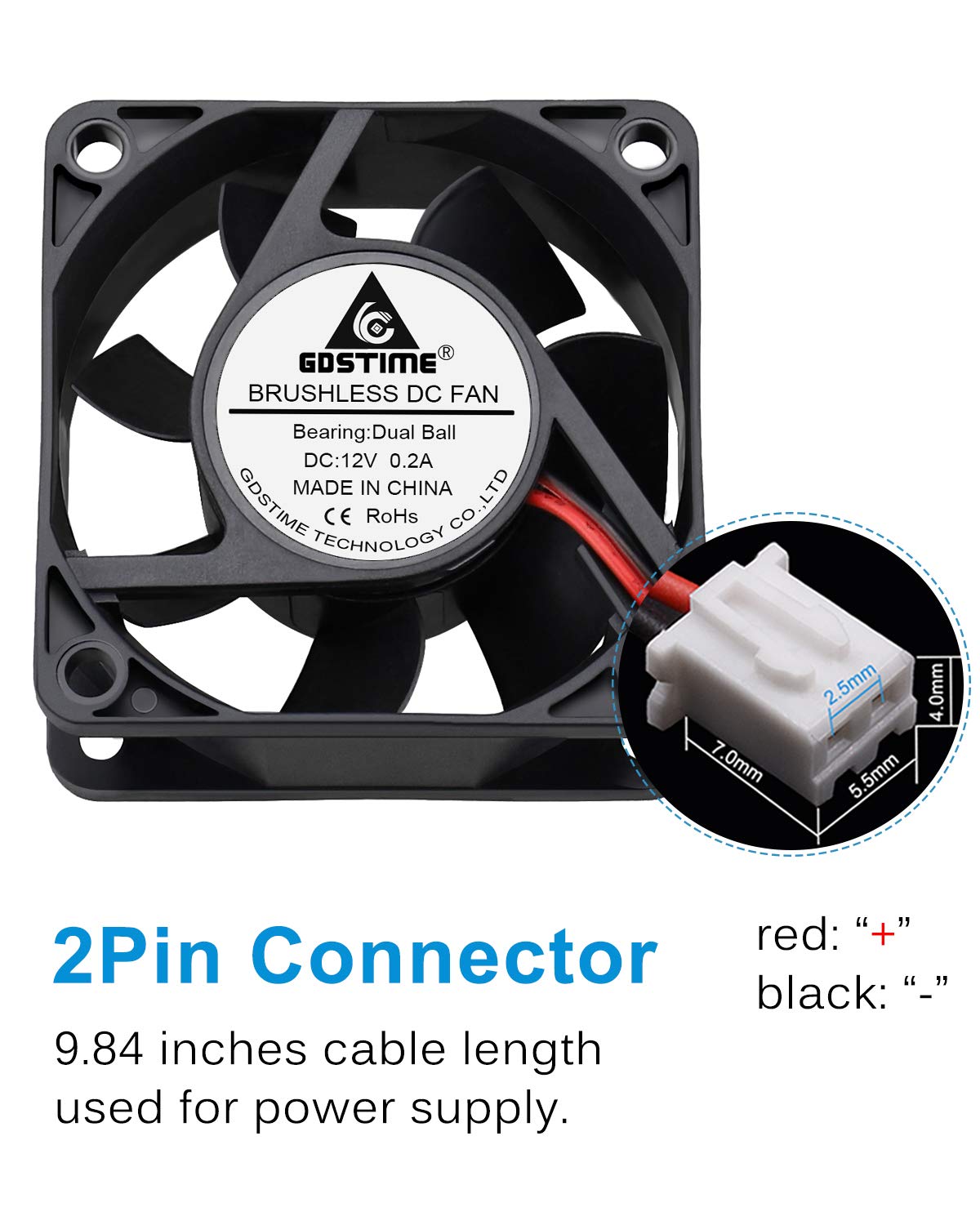 Gdstime 60Mm Fan, 60Mm X 60Mm X 25Mm Dual Ball Bearings 12V Dc Brushless Cooling Fan