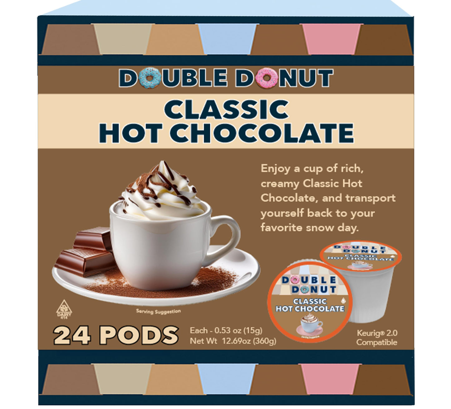 Double Donut Coffee Hot Chocolate Pods for Keurig K Cups malt-inspired Single Serve Classic Hot Cocoa Pods 24 Count