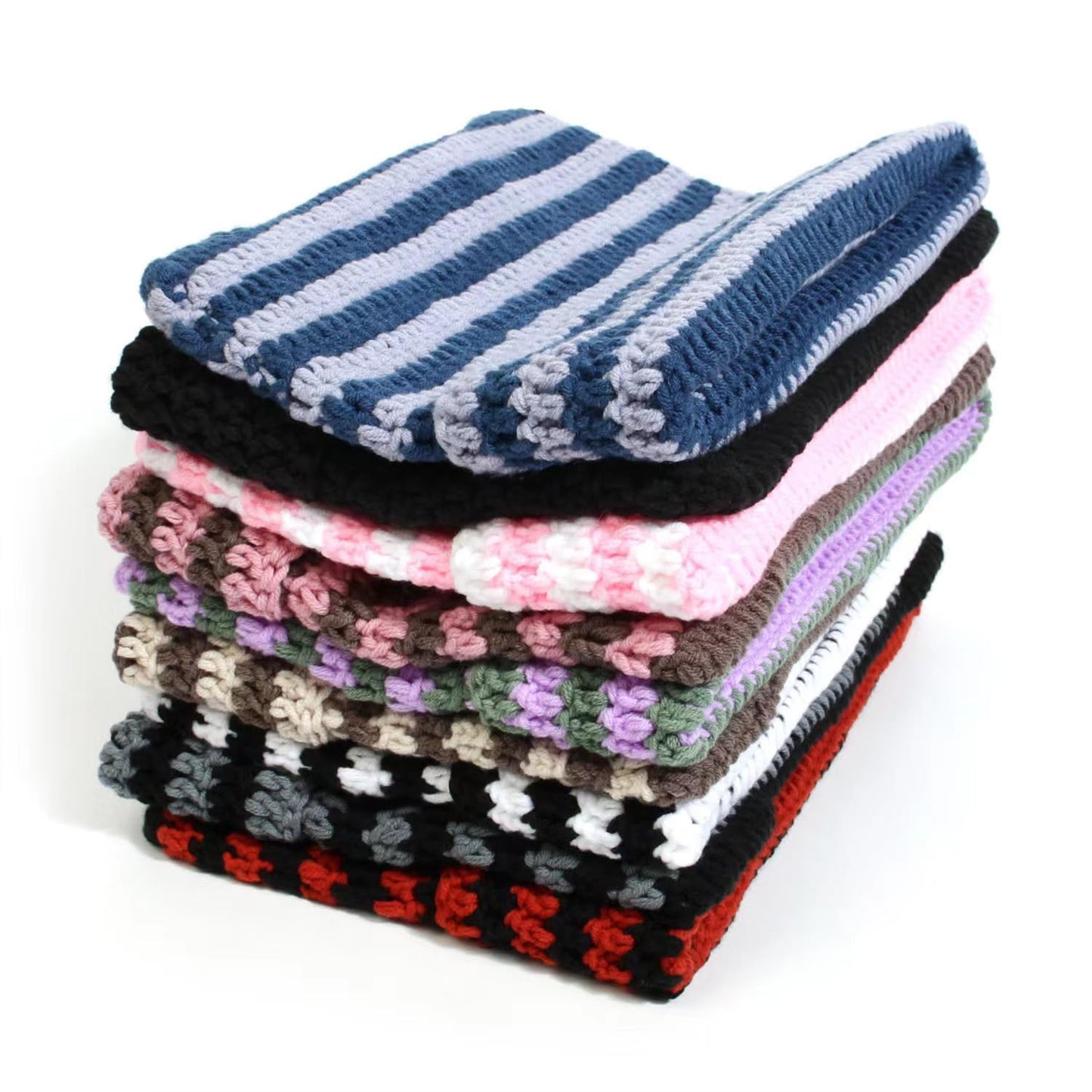 Y2k Crochet Hats for Women Cat Ears Hats Warm Striped Knitted Beanies Grunge Accessories Goth Beanie Slouchy Headgear (US, Alpha, One Size, Black)