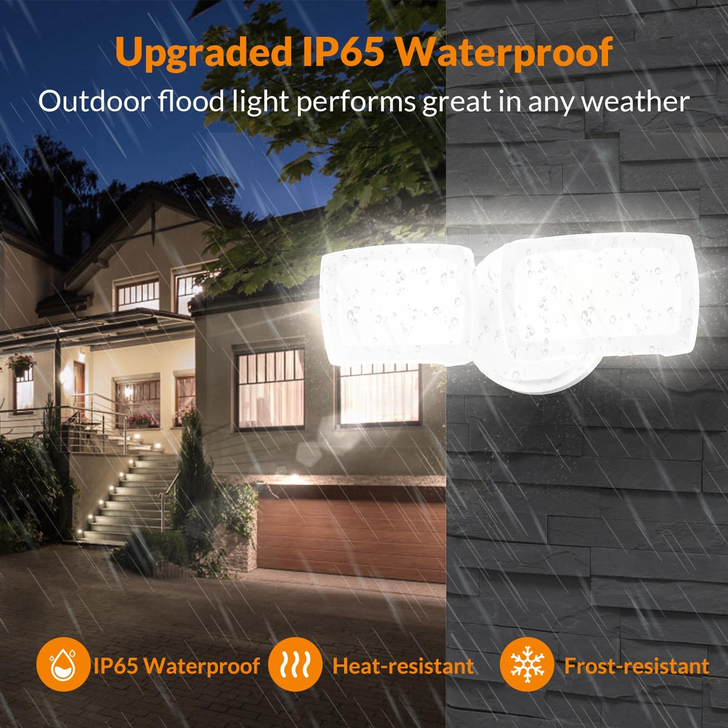 LEPOWER 3000LM LED Flood Light, 28W Switch Controlled, 2 Adjustable Heads, IP65 Waterproof, White, Model YY01D-WH