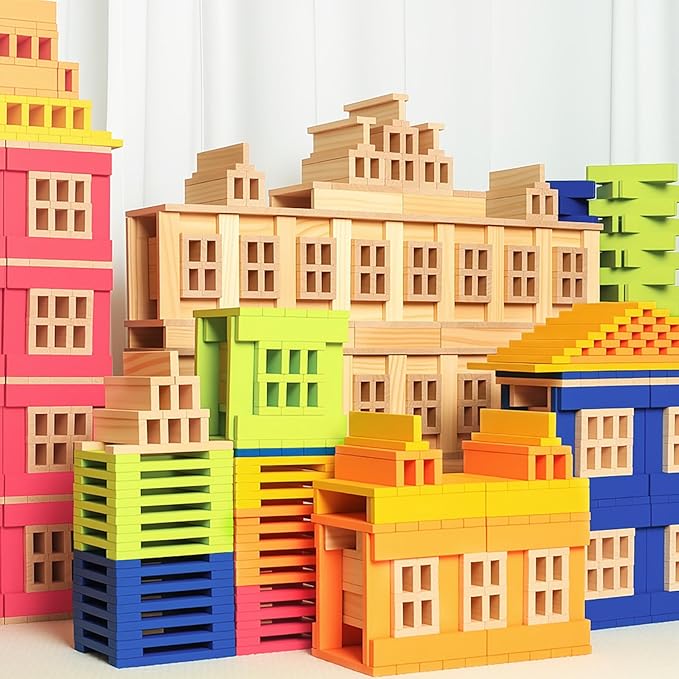 42pcs Large Open Ended Wooden Building Blocks for Kids 19.8 lb, Natural Pine Rectangular Wood Building Toys,Construction Toys for Toddlers, STEM Building Set,Birthday Gift for Ages 3-12 (Medium 9.8")