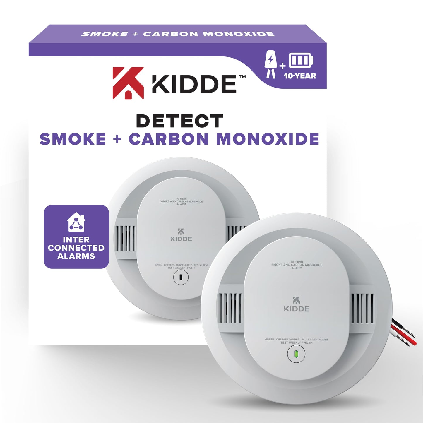 Kidde Hardwired Smoke & Carbon Monoxide Detector Bundle with Hardwired Smoke Detector, 10-Year Battery Backup