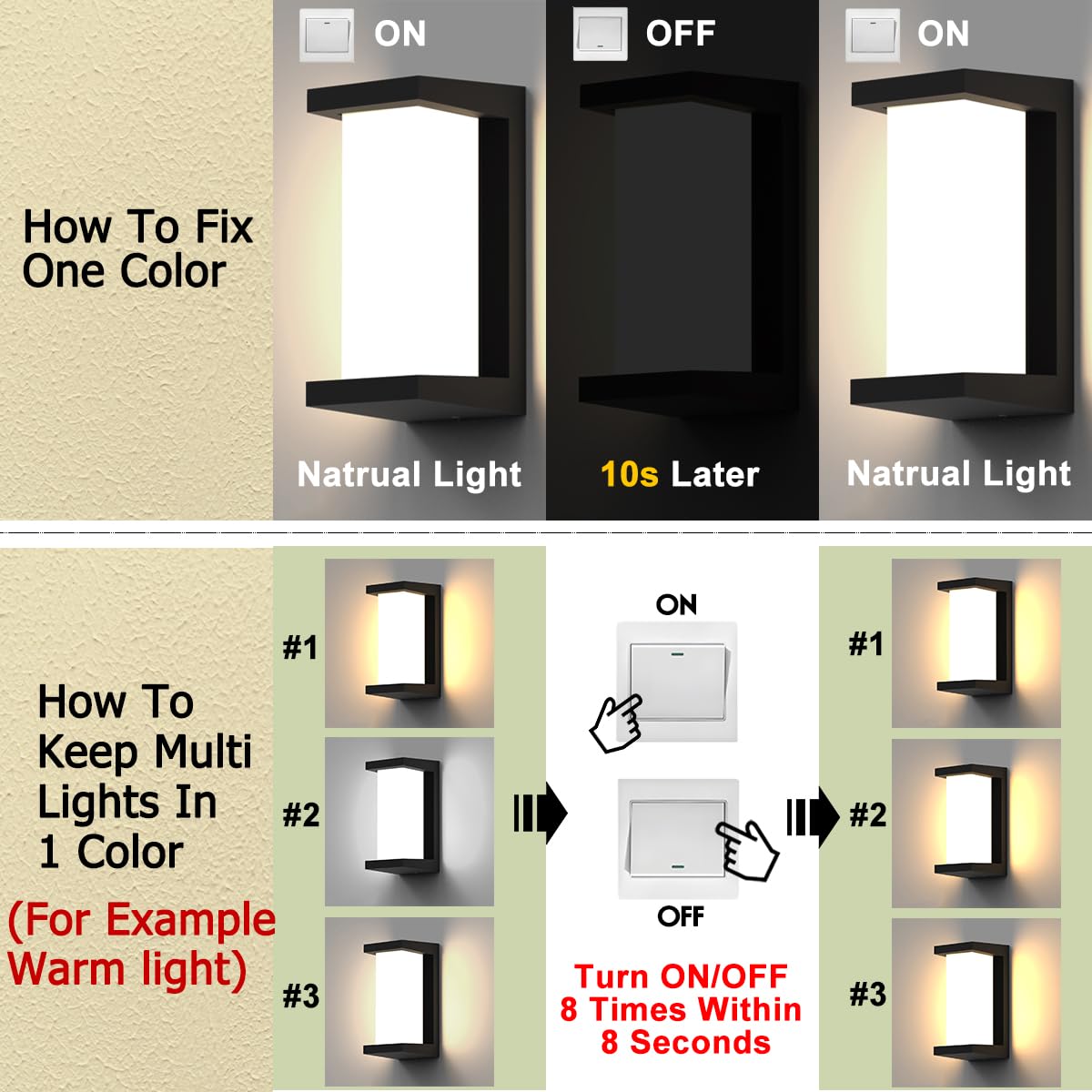 Sytmhoe Modern Outdoor Wall Light, 24W LED, 3 Color Options, Matte Black, IP65 Waterproof, Concave Design
