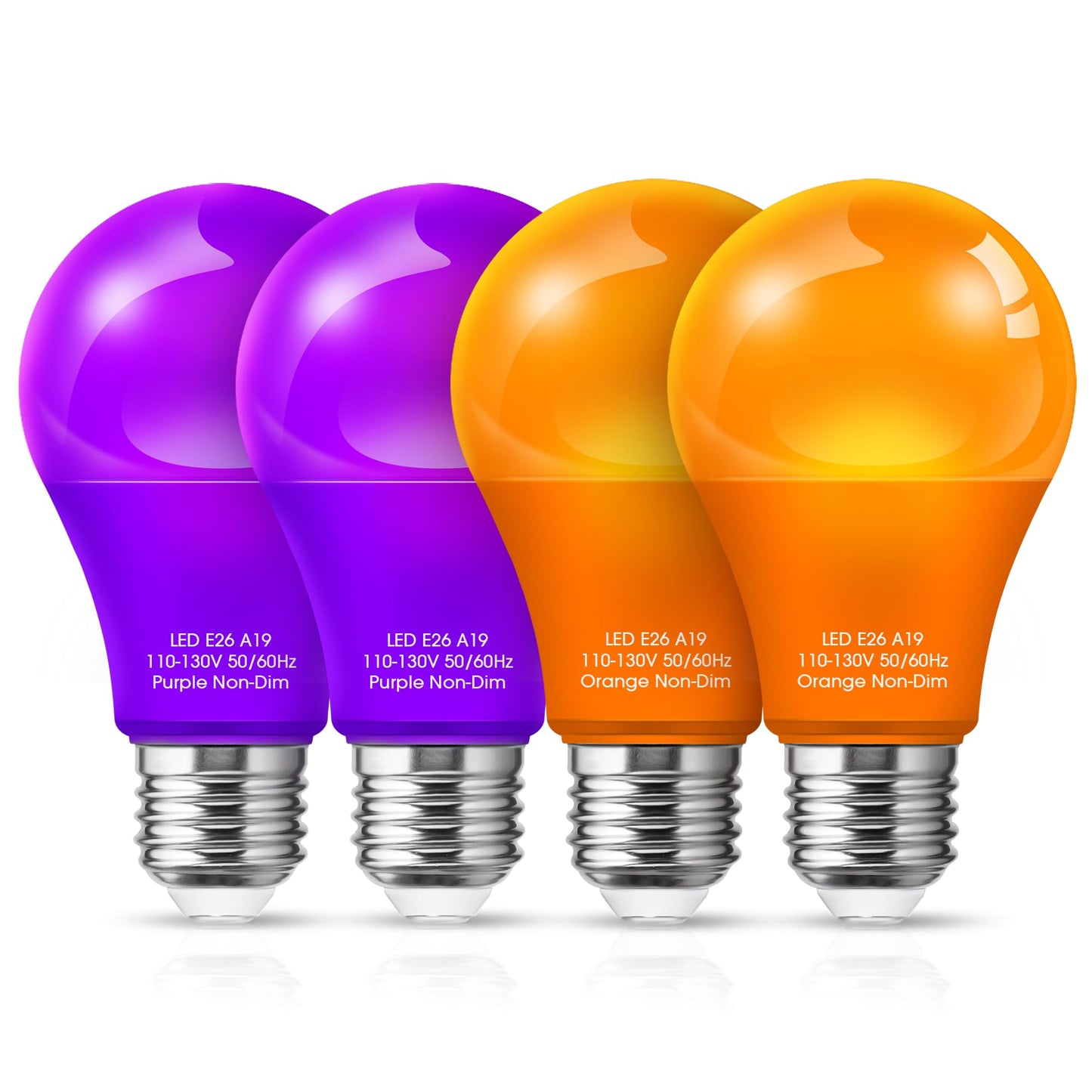 Woxeon A19 Led Light Bulbs 4 Pack - 2 Orange & 2 Purple, 9W (60W Equivalent), E26 Base, Plastic - Perfect For Halloween & Holiday Decor