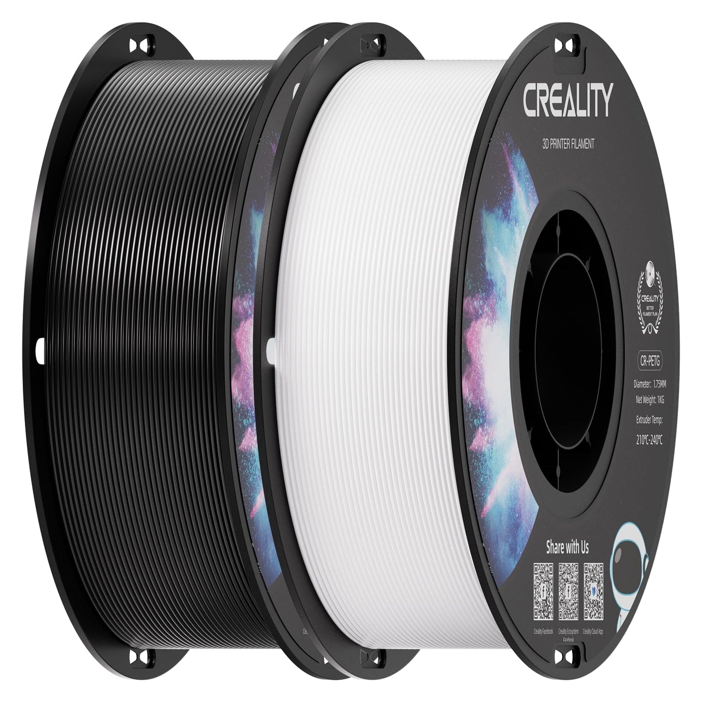 Creality 2 kg Black & White PETG 1.75mm Filament, 3D Printer Filament Bundle, Excellent Toughness High Precision, Odorless Non-T
