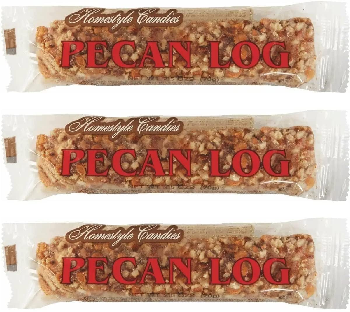 Cozy Confections Crown Candy Pecan Log Candy Bar - 2.5 oz, Bundle of 3, Perfect for Snacking