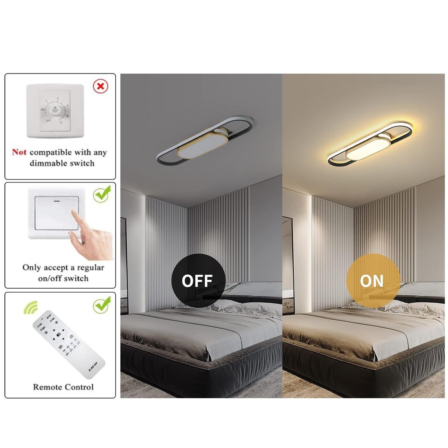 Tioolo Modern Led Flush Mount Ceiling Light, Dimmable 40W, Acrylic, White+Gold, Remote Control, 2.3Ft, For Living Room/Kitchen/Bedroom