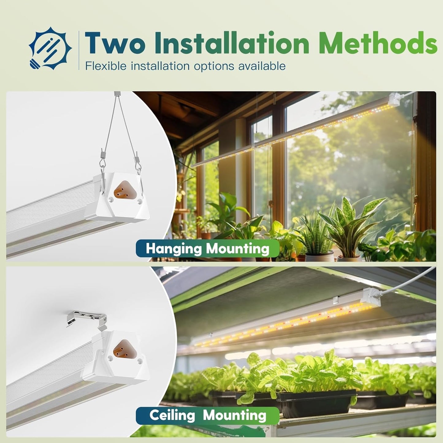 FREELICHT 4 Pack 4FT LED Grow Lights, 160W (4 x 40W,1080W Equivalent), Full Spectrum Sunlight Growing Lamp Fixture, Hanging Plant Light for Hydroponic Indoor Plants Seeding, Plug-in with On/Off Switch