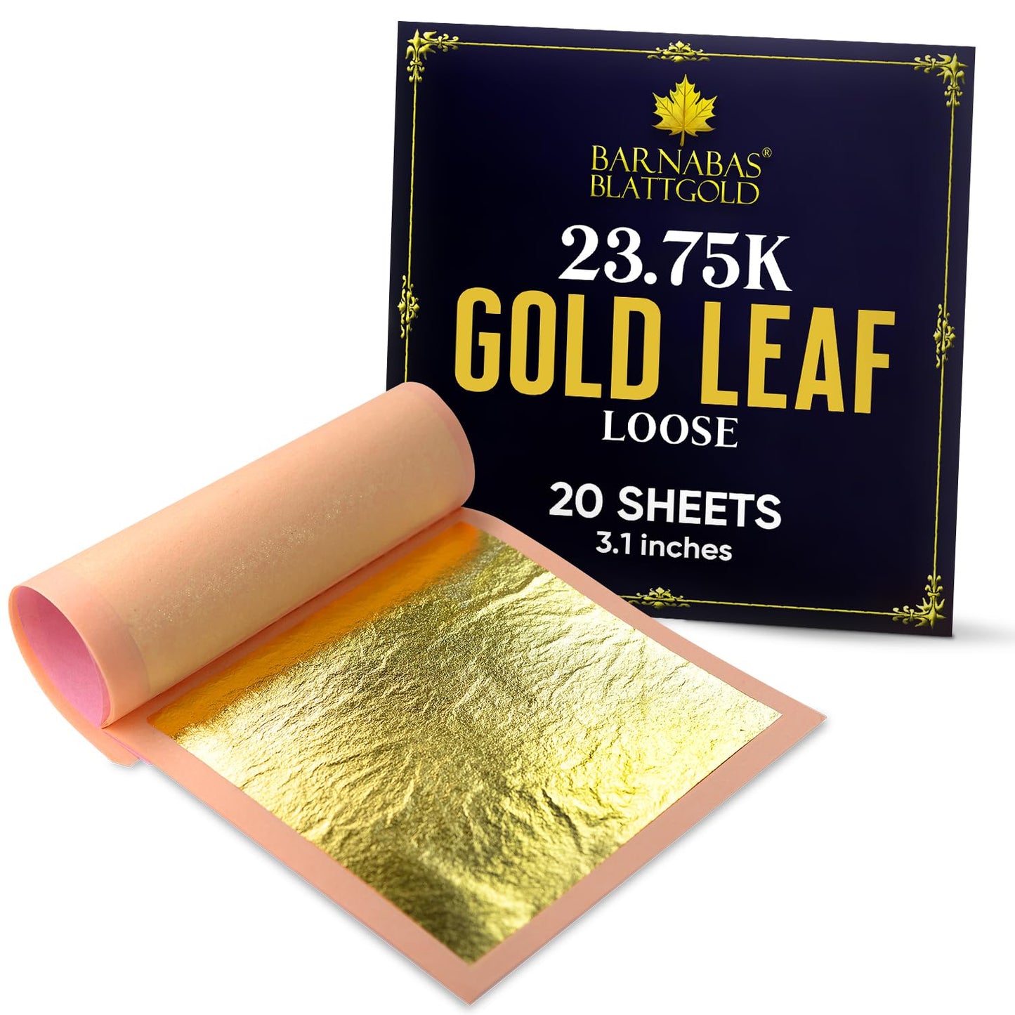Barnabas Blattgold Edible Gold Leaf 24K - Cake Decorations Loose Gold Leaf Sheets for Cupcakes - 3.1 inches Book of 20