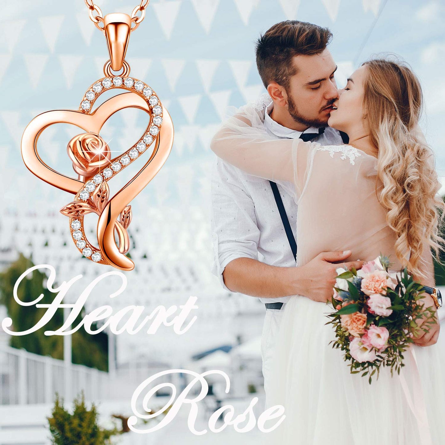 Rose Gold Heart Necklaces for Women,Birthday Mothers Day Christmas Jewelry Gifts for Wife Girlfriend Mom from Daughter