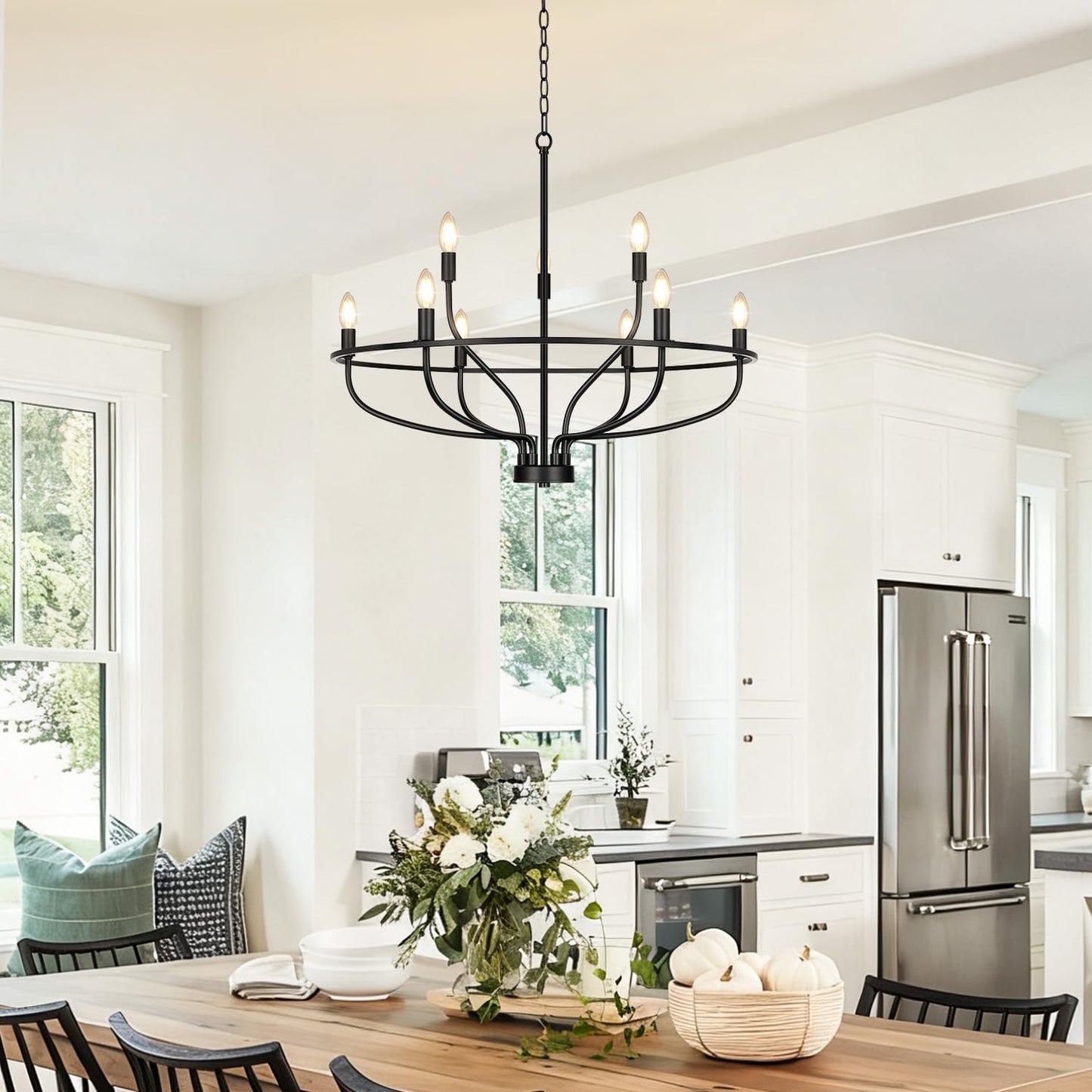 30 Black Chandelier 9-Light Modern Farmhouse Chandelier For Dining Room Lighting Fixtures Hanging Candle Chandelier Light For Living Room Kitchen Island Bedroom E12(Bulbs Not Included)