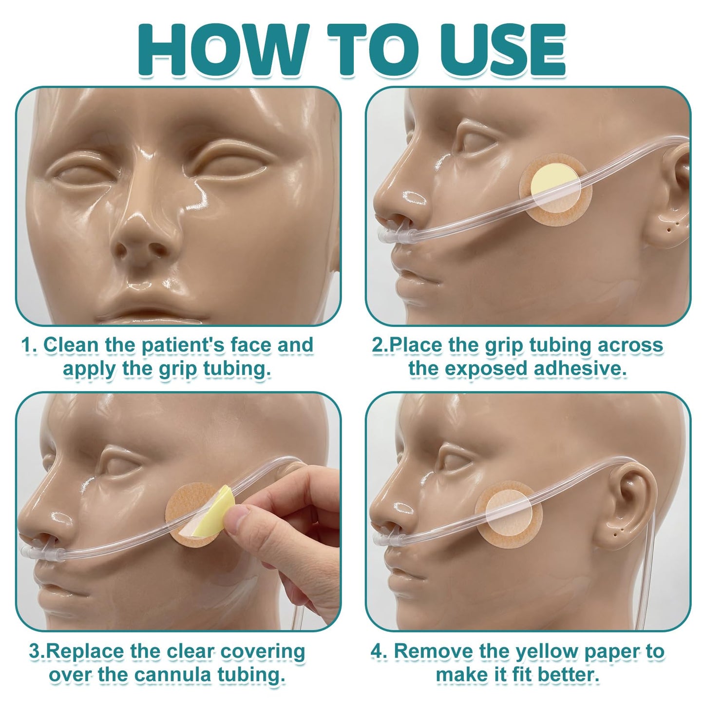Nuanchu 30 Pair Gentle Adhesive Grip Tubing Skin Fixation Gentle Adhesive Grip Nasal Cannula System Beige Adhesives Pads for Secure Cannula Tubing Hold Skin Friendly CPAP Oxygen Accessories
