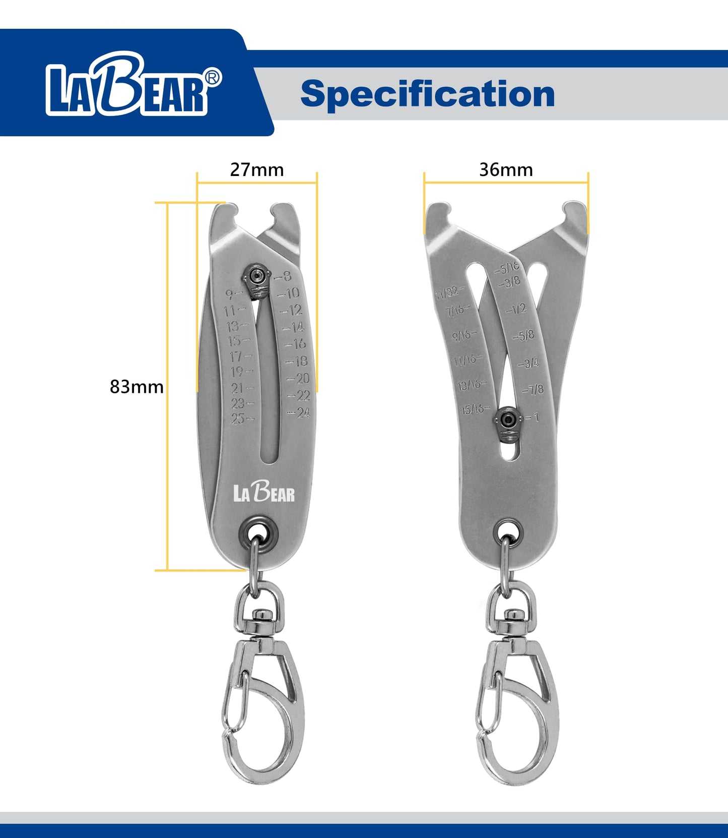 LABEAR Elite Nut and Bolt Size Identifier Keychain, Pro-Grade SAE & Metric Thread Gauge (8-25mm, 5/16"-1") Heavy-Duty Steel Fastener Checker & Wrench Size Finder, Permanent Stamped Markings