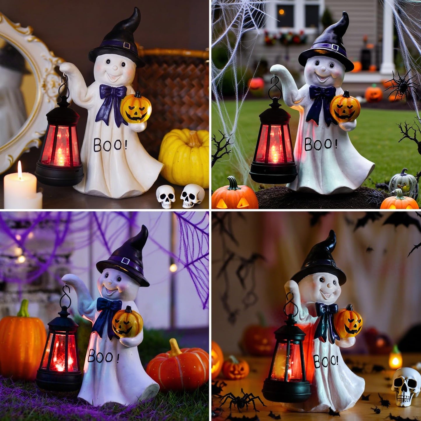 Fashionoda Halloween Ghost Solar Statue - White Resin Outdoor Decor for Garden, Patio, Balcony - Model LD602559