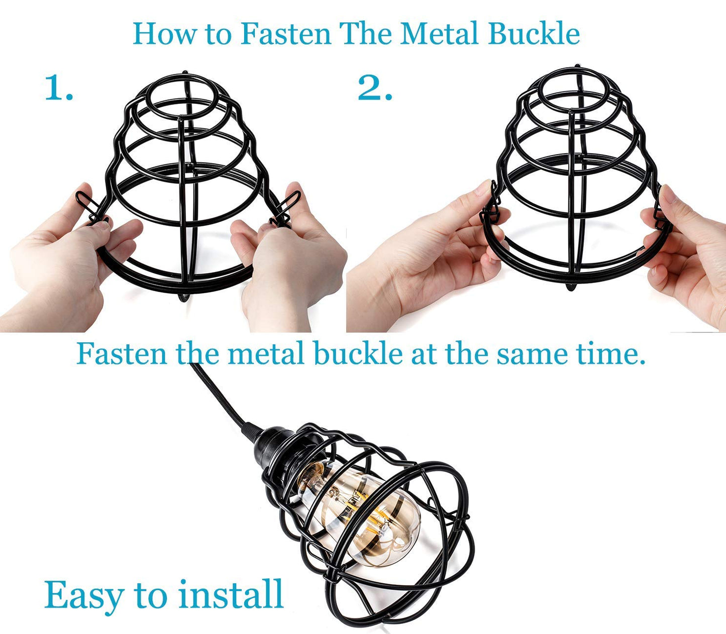 Asnxcju Industrial Plug-In Pendant Light, Vintage Cage Design, Metal, Black, E26/E27, 2 Pack