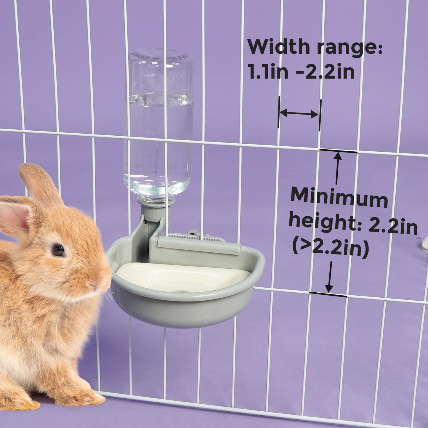 VANNON 16oz Pet Water Bottle, Gravity Dog Water Bowl Dispenser for Cage, Anti-Overflow Water Dispenser for Small Dogs, Cats, Rabbits and Other Small Animals, BPA Free, Grey