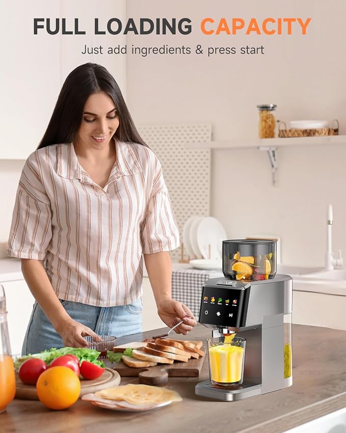 VCK Cold Press Juicer - Large 5.12" Feed Chute, Easy to Clean Slow Masticating for Nutrient Retention Quiet 250W Motor -Silver