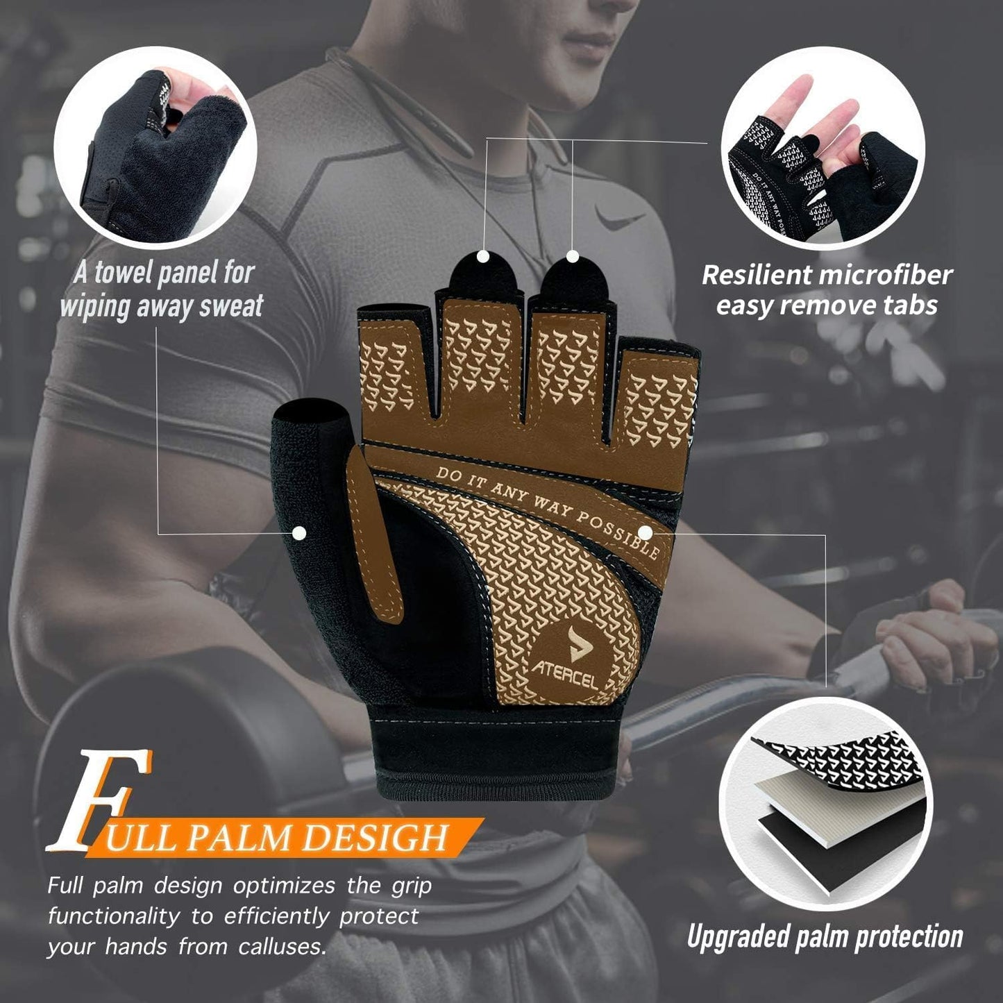 ATERCEL Weight Lifting Gloves Full Palm Protection, Workout Gloves for Gym, Cycling, Exercise, Breathable, Super Lightweight for Mens and Women(Black, L)