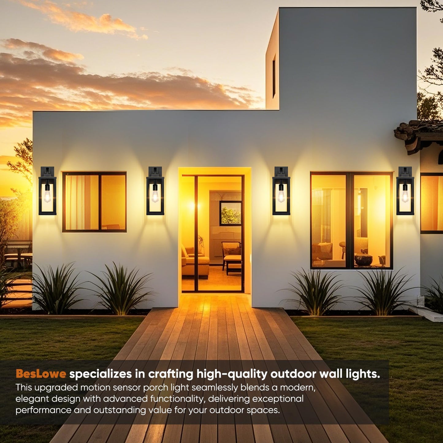 Beslowe 16 Upgraded Motion Sensor Outdoor Wall Lights Dusk To Dawn Porch Lights Outdoor Wall Sconces 3 Lighting Modes Exterior Lighting Fixtures With Hooks Bronze Outside Lights For House 2-Pack