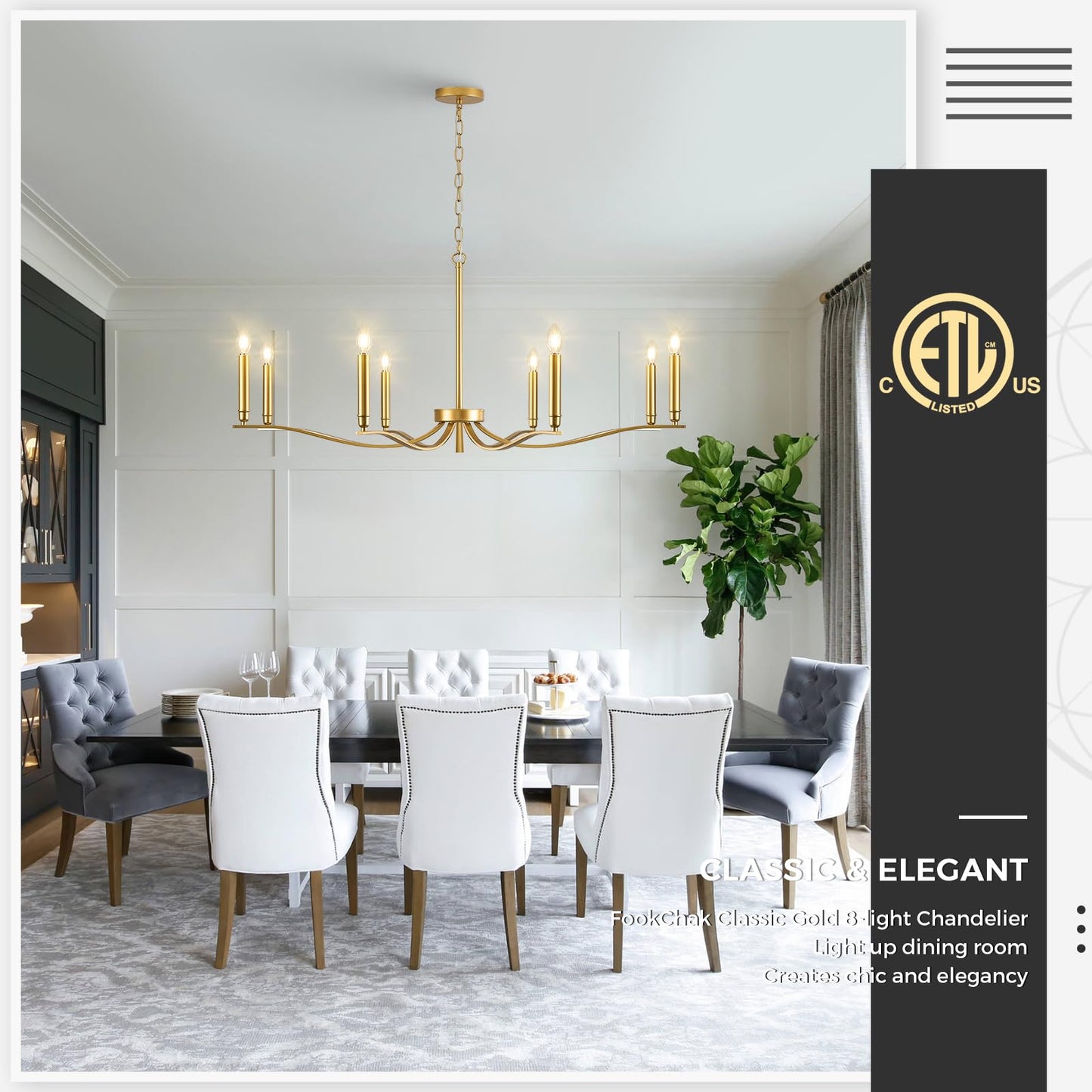 Fookchak Gold Chandeliers For Dining Room 8-Light Brass Chandelier Light Fixture Over Table Modern Candle Chandelier 44In Master Bedroom Chandeliers Lighting For Entry Foyer Bathtub Living Room