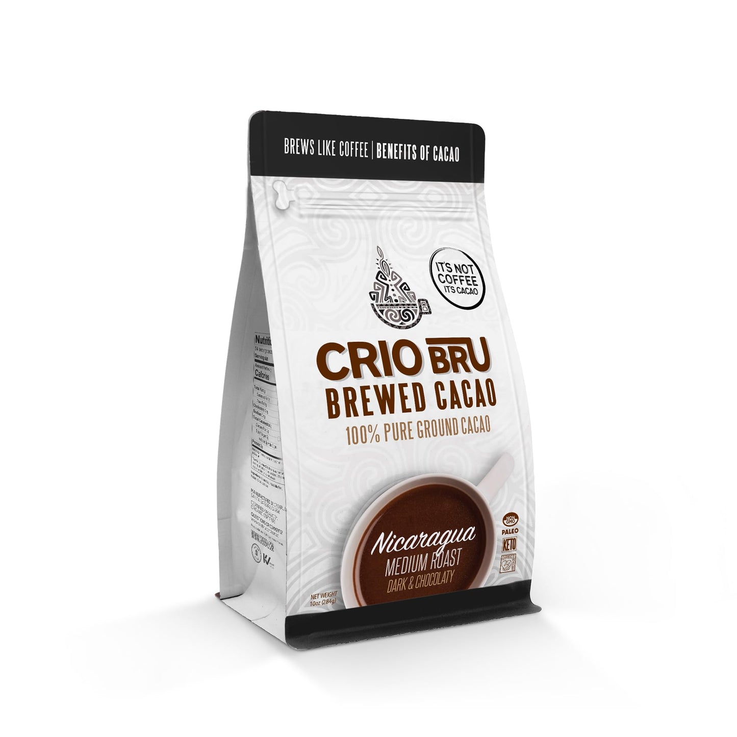 Crio Bru Brewed Cacao Nicaragua Medium Roast Coffee Alternative 100 Percent Pure Cacao Beans 99 Caffeine Free 10 Ounce Non Organic