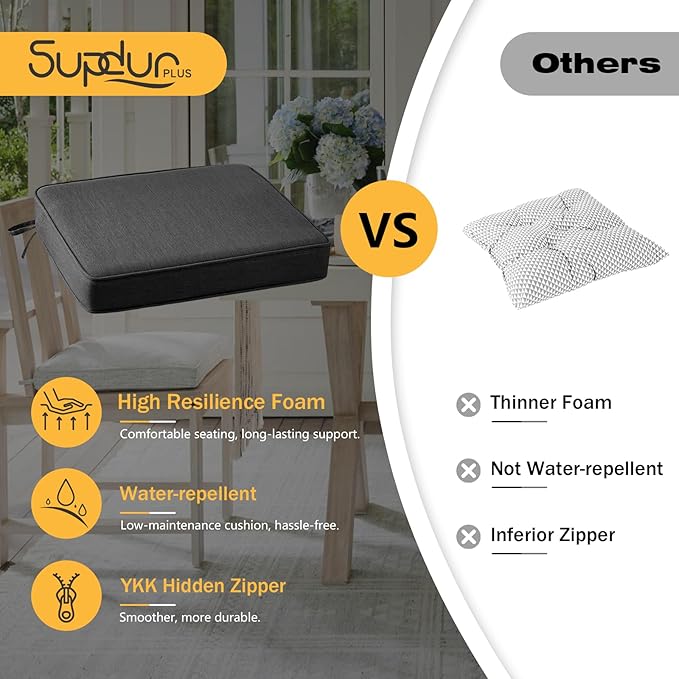 Outdoor Square Corner Seat Cushion, 19"x19"x3", Set of 4, Non Slip Seat Cushion Pads with Removable Cover for Patio Furniture, Garden Yard Lawn, Charcoal Gray