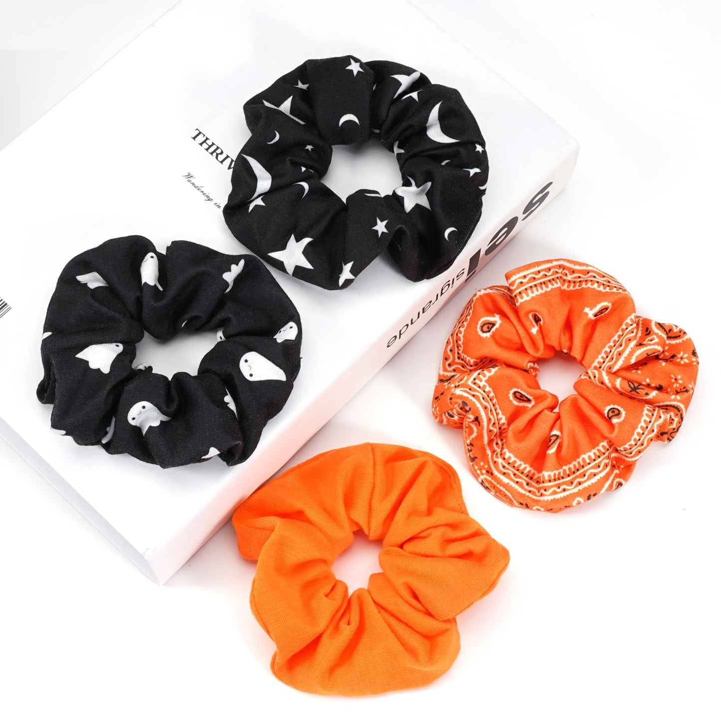 Halloween Hair Scrunchies Cute Ghosts Moon Star Hair Ties Fall Orange Bandana Scrunchy Elastics Hair Bands Gifts Ponytail Holder