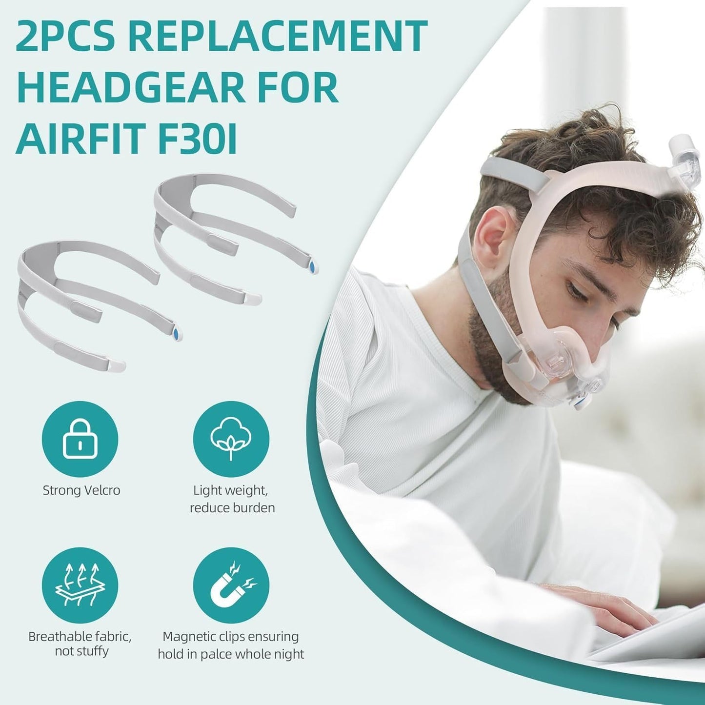 2PCs Replacement Headgear for Airfit F30I with 2 Pairs of Clips,Stronger Adhesive and Softer Material for a Better Seal, ItAll Supplies