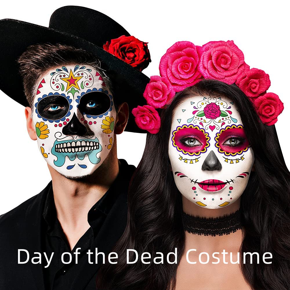 Mysense Clown White Black Face Body Paint Makeup,Water Activated Painting for Adults Children Sugar Skull Day of the Dead Skelet