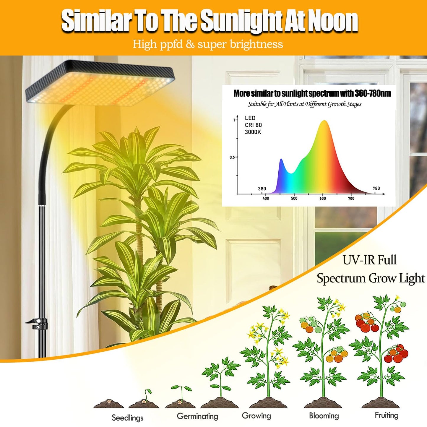 GroCruiser Smart Control Bonsai Tree Grow Light, 25W Adjustable Tripod Stand with Timer, Black, Model Zinqolay