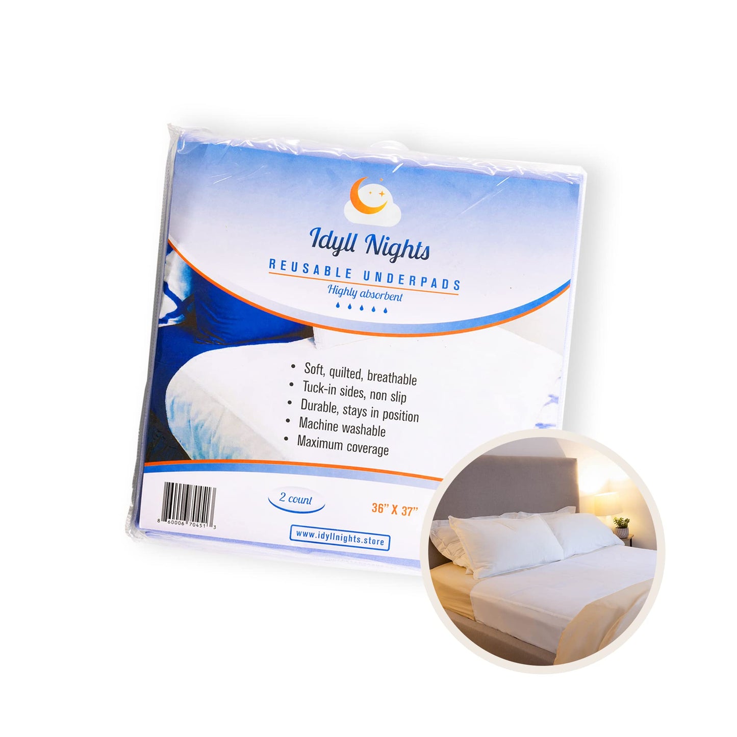 Washable Incontinence Bed Pads 36x37 (2 Pack) – Soft, Absorbent & Waterproof Mattress Protector with Tuck-in Sides – Reusable Twin Pads for Kids, Adults, Seniors & Hospital Beds