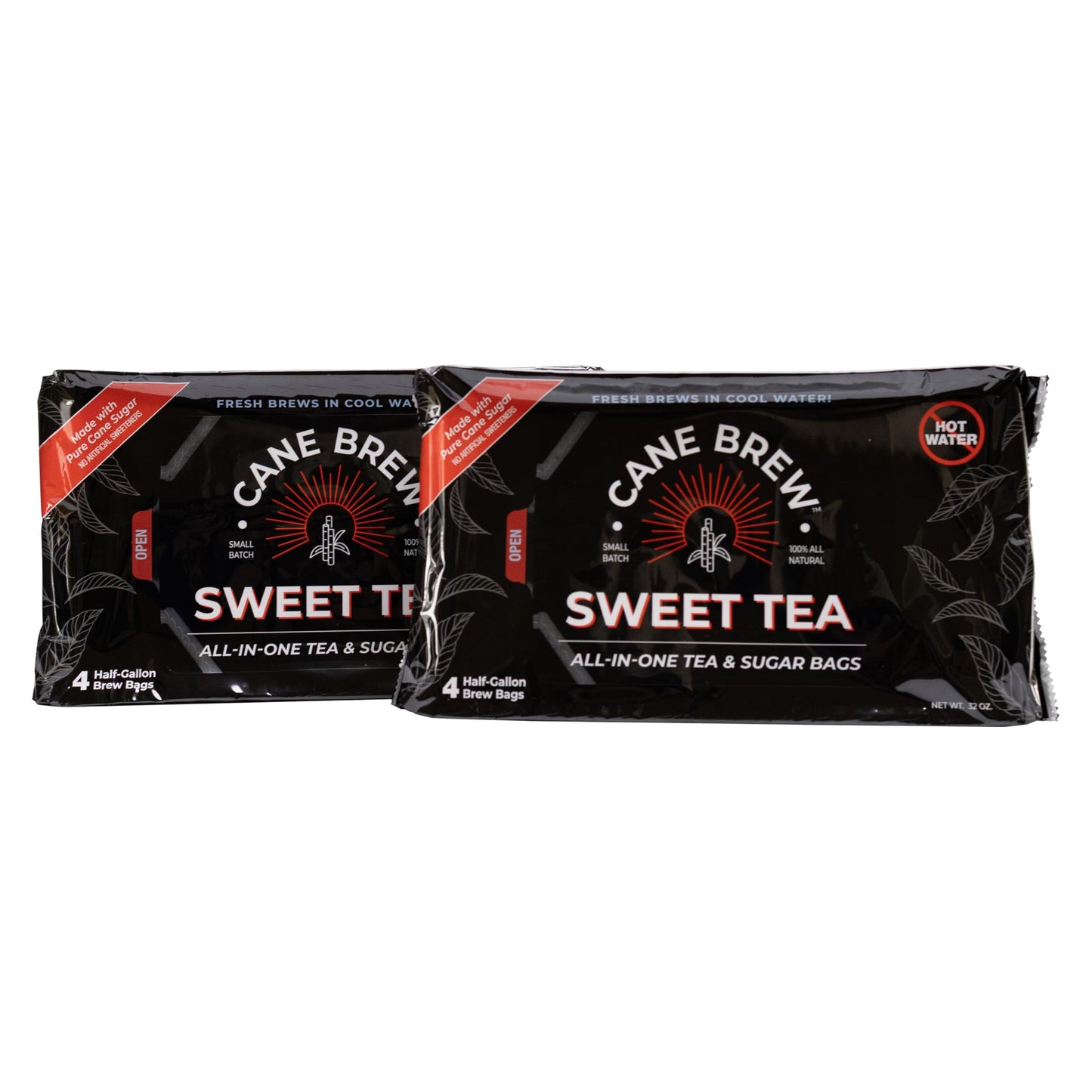 Cane Brew Sweet Tea - Southern Black Iced Teas Family Size - No Boil Zero Mess - Cold Brew for Home Camping RV or Travel 8 Half Gallon Bags